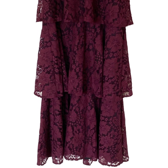 Lulu's Molinetto Lace Ruffled Tiered Sleeveless Maxi Dress in Burgundy, Size S - Picture 7 of 14